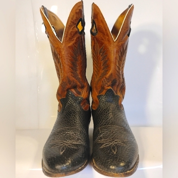 Tony Lama Buckaroo Cowboy Boots B3491 Brown Black Leather Size 10.5D - Picture 4 of 9